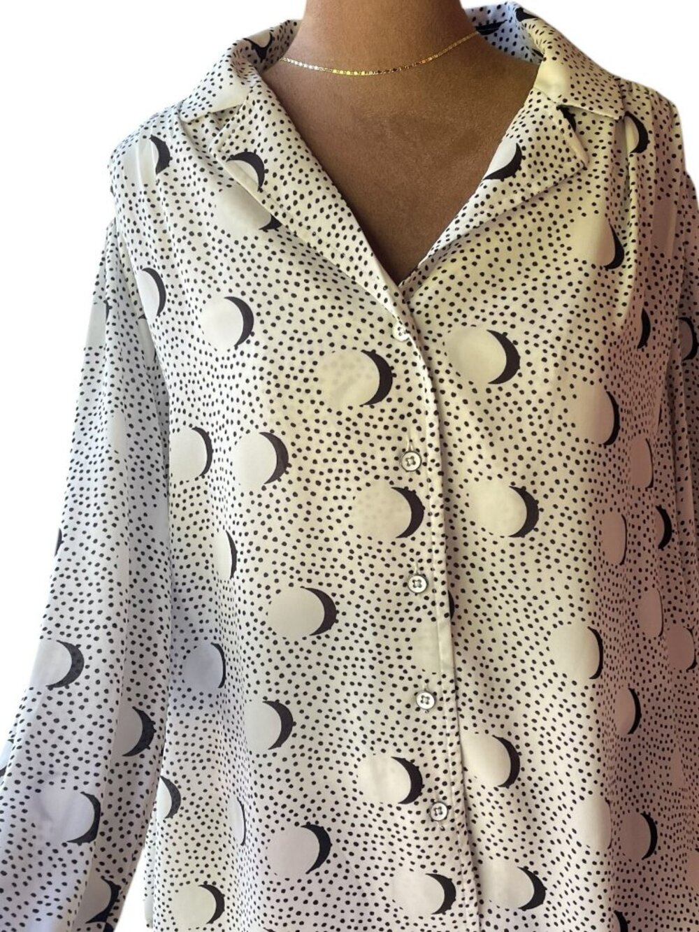 Cabi Eclipse Blouse Moon Print Black & White Size Small